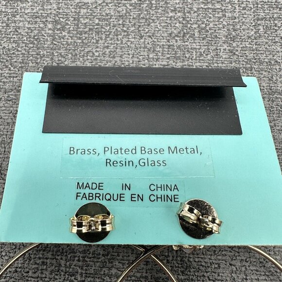 Everri White Blue Flower Hoop Earrings Rhinestone Glass Gold Tone Statement - Picture 5 of 8